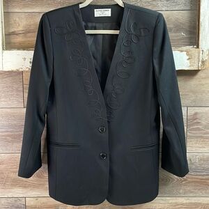 ALFRED DUNNER Womens Vintage Dress Blazer Jacket Fancy Trim Work Petite 8 Black